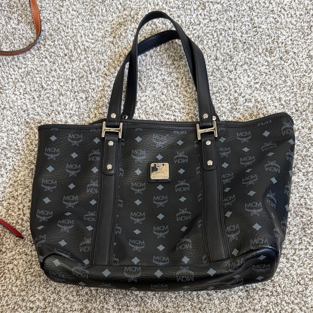 MCM Black and Gray Monogram Tote
